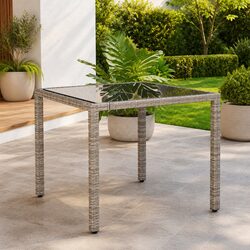Outdoor Garden Table Grey Glass Top Patio Furniture Poly Rattan Frame 90x90x75cm