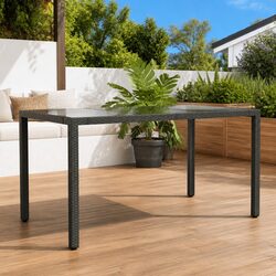 Garden Table Glass Top Black Outdoor Patio Furniture Poly Rattan Frame