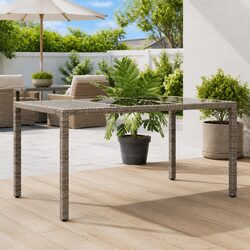 Garden Table Outdoor Patio Furniture Glass Top Grey Poly Rattan 150x90x75cm