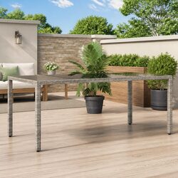Garden Table Glass Top Grey Outdoor Poly Rattan Patio Furniture 190x90x75cm