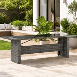 Garden Table Outdoor Patio Furniture Glass Top Grey Poly Rattan 240x90x75cm