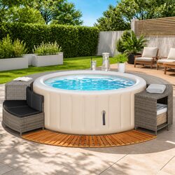 Hot Tub Surround with Storage Bench Garden Spa Outdoor Furniture Grey Poly