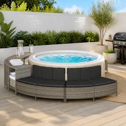 Hot Tub Benches 2 pcs Grey Poly Rattan Outdoor Garden Furniture with Cushions