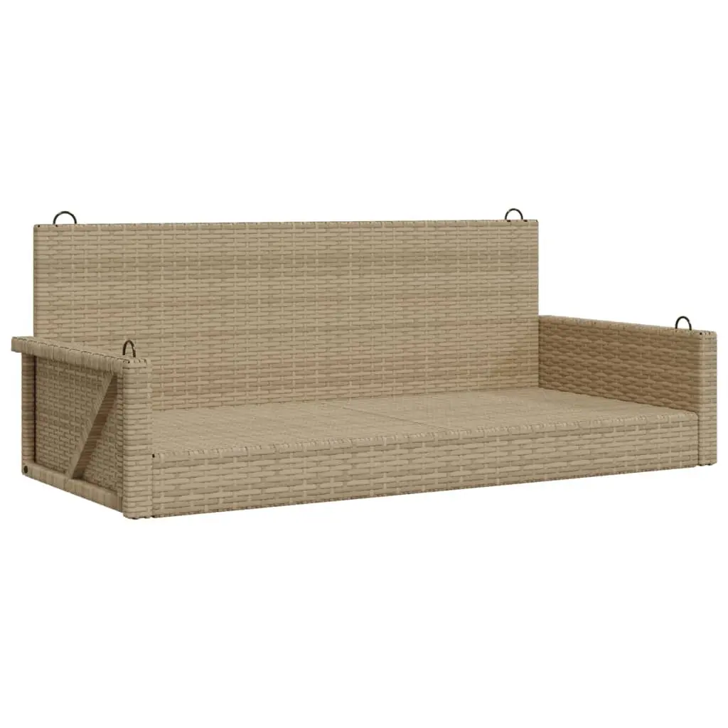 Outdoor Swing Bench Poly Rattan Beige Durable Garden Hanging Seat