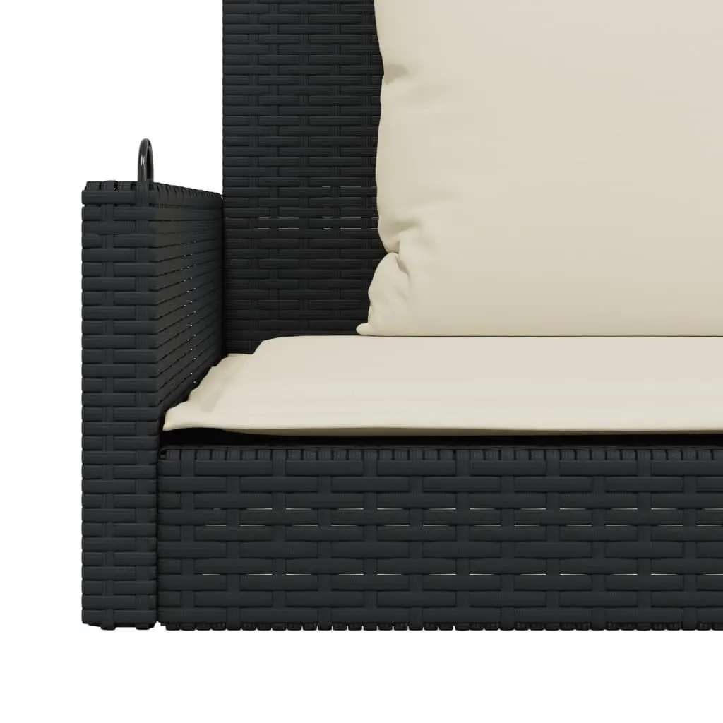 Outdoor Swing Bench Poly Rattan Black with Cushions for Garden Patio Relaxation