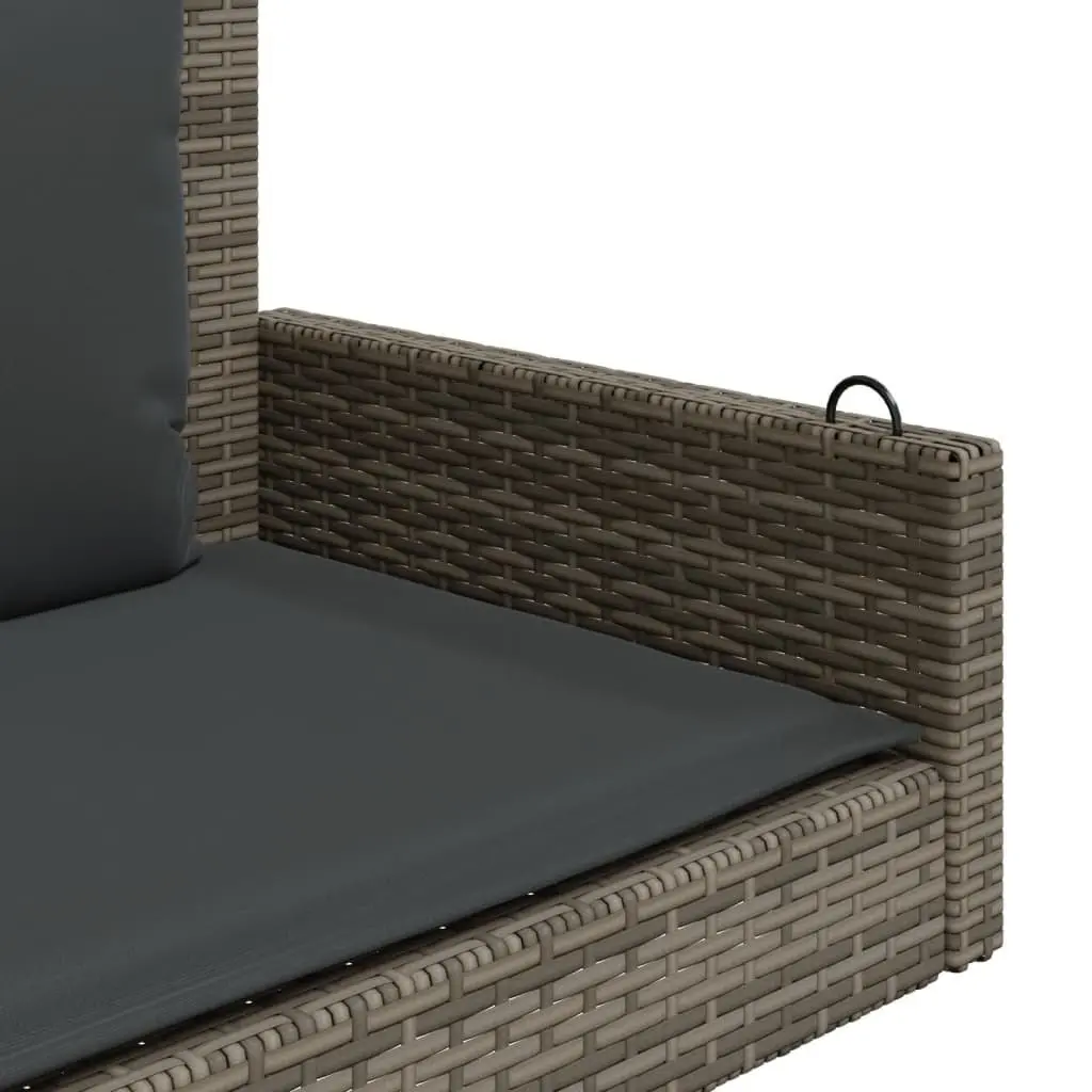 Outdoor Swing Bench Grey Poly Rattan Hanging Garden Seat with Cushions