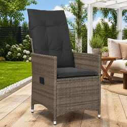 Reclining Garden Chair Outdoor Seating Adjustable Backrest Cushions Grey