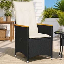 Outdoor Reclining Garden Chair Black Poly Rattan Adjustable Backrest Cushions