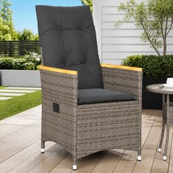 Reclining Garden Chair Outdoor Seating Adjustable Backrest Cushions Grey