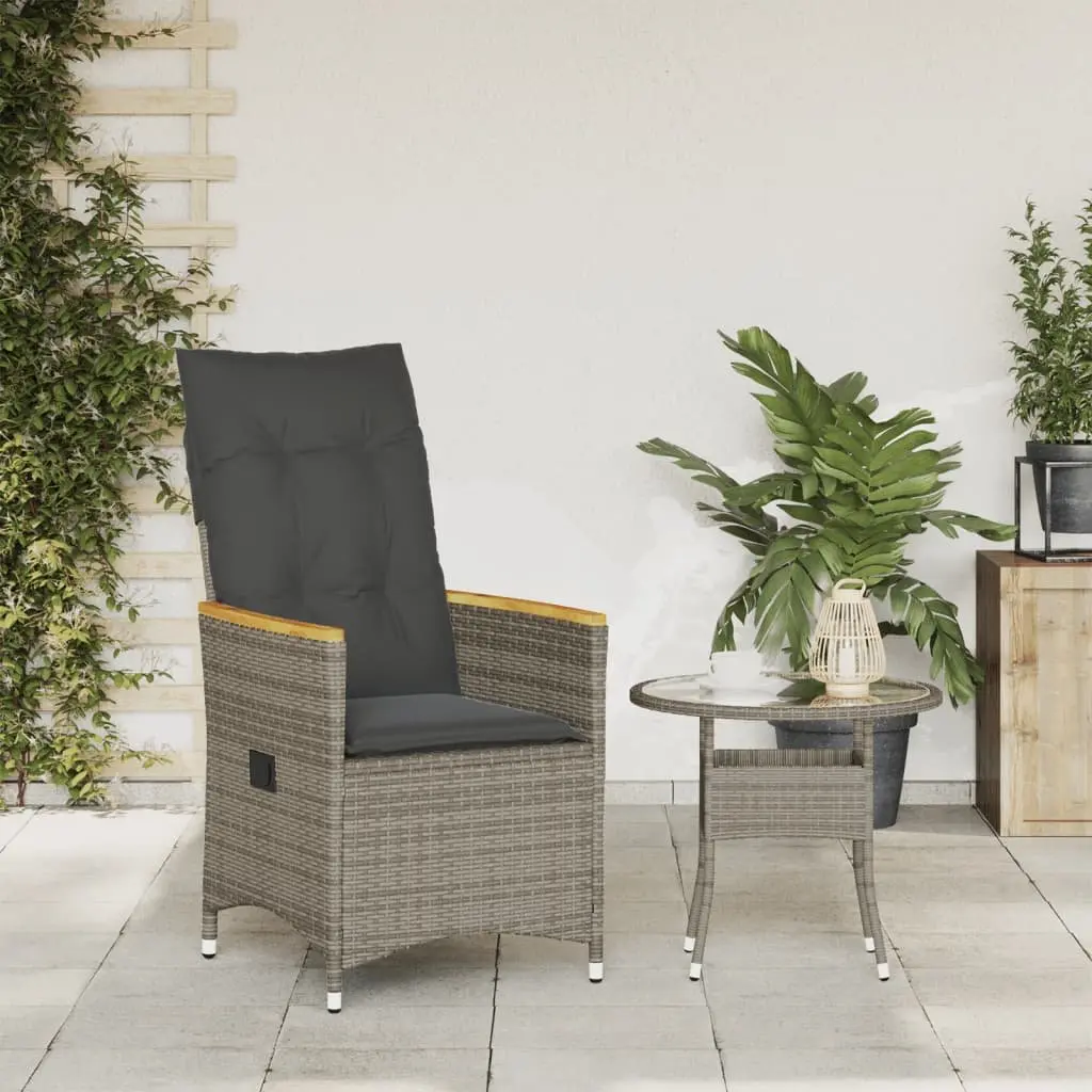 Reclining Garden Chair Adjustable Backrest Cushions Grey PE Rattan Outdoor Seating