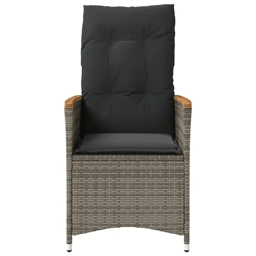 Reclining Garden Chair Adjustable Backrest Cushions Grey PE Rattan Outdoor Seating