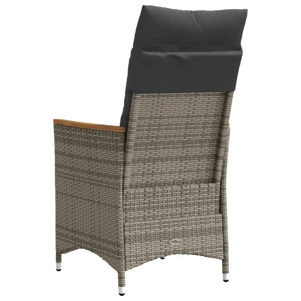 Reclining Garden Chair Adjustable Backrest Cushions Grey PE Rattan Outdoor Seating