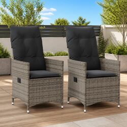 Reclining Garden Chairs Set of 2 Outdoor Seating with Cushions Grey Poly Rattan