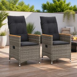 Outdoor Reclining Garden Chairs 2pcs Grey Poly Rattan with Cushions Adjustable