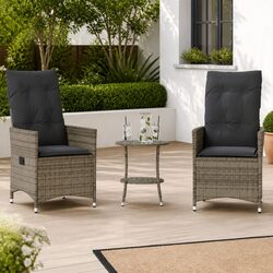 Outdoor Bistro Set 3 Piece Garden Furniture with Cushions Grey Poly Rattan
