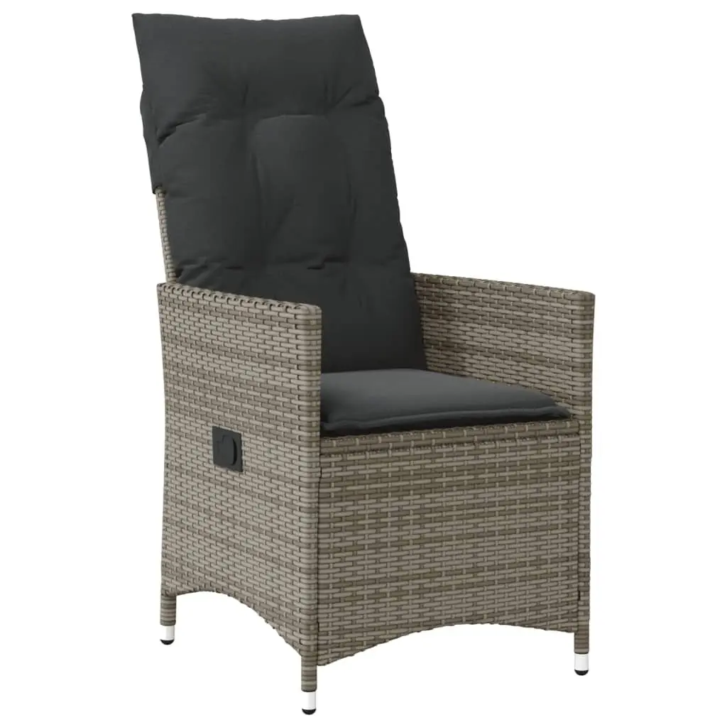 Bistro Set Outdoor Furniture 3 Piece Adjustable Backrest Grey Poly Rattan
