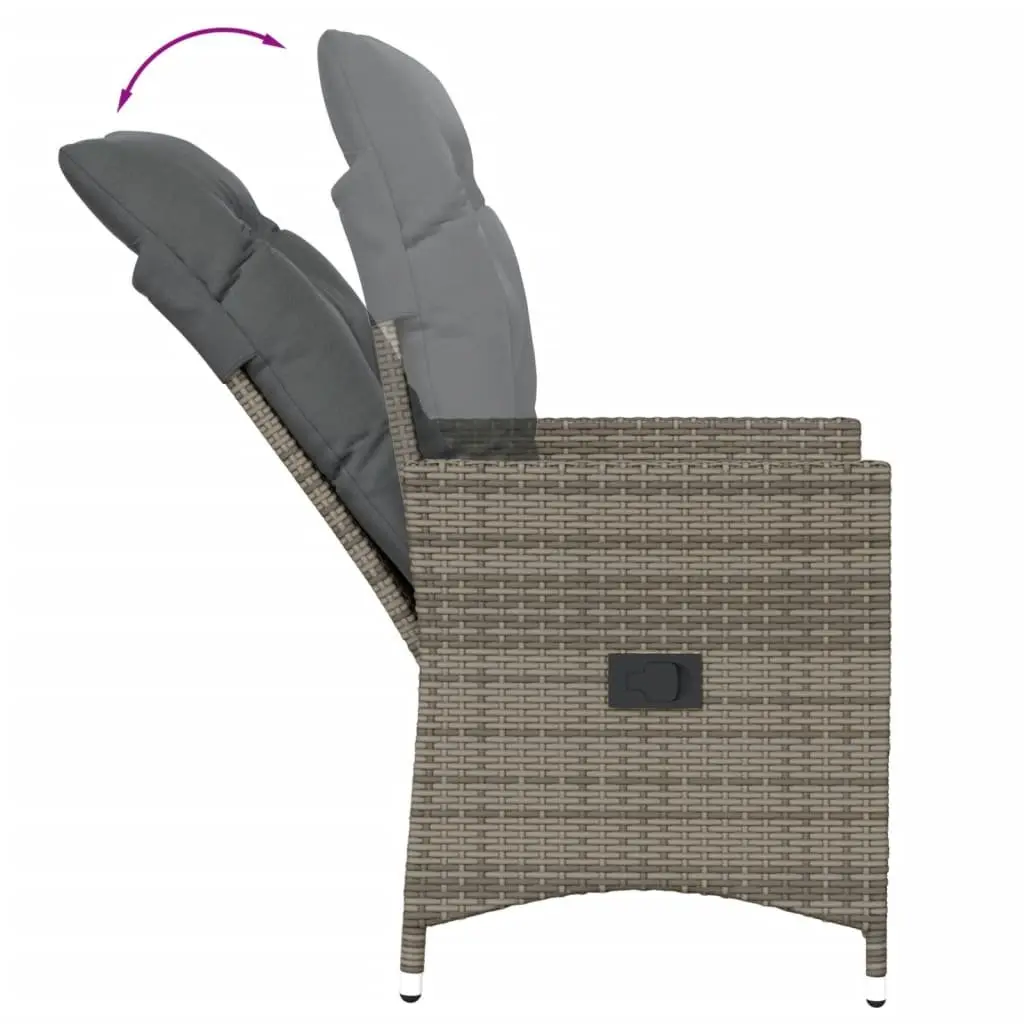 Bistro Set Outdoor Furniture 3 Piece Adjustable Backrest Grey Poly Rattan