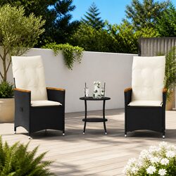 Outdoor Bistro Set 3 Piece Garden Furniture with Cushions Black Poly Rattan