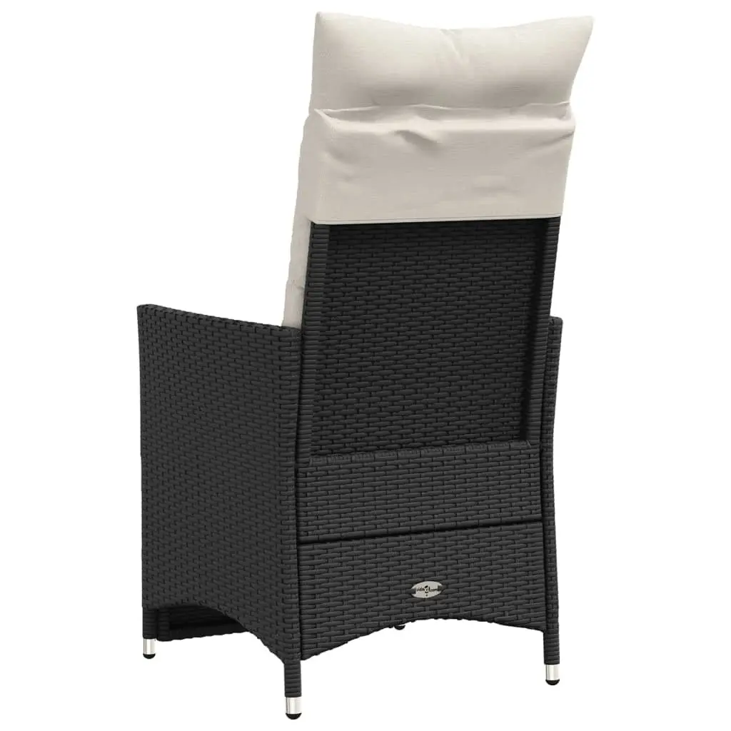 Reclining Garden Chair Adjustable Backrest Footrest Black PE Rattan Frame