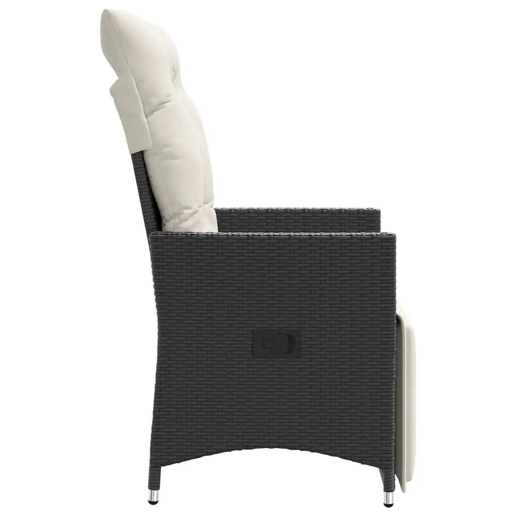 Reclining Garden Chair Adjustable Backrest Footrest Black PE Rattan Frame