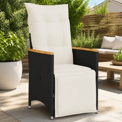 Reclining Outdoor Garden Chair Adjustable Backrest Footrest Black Cushions Seat