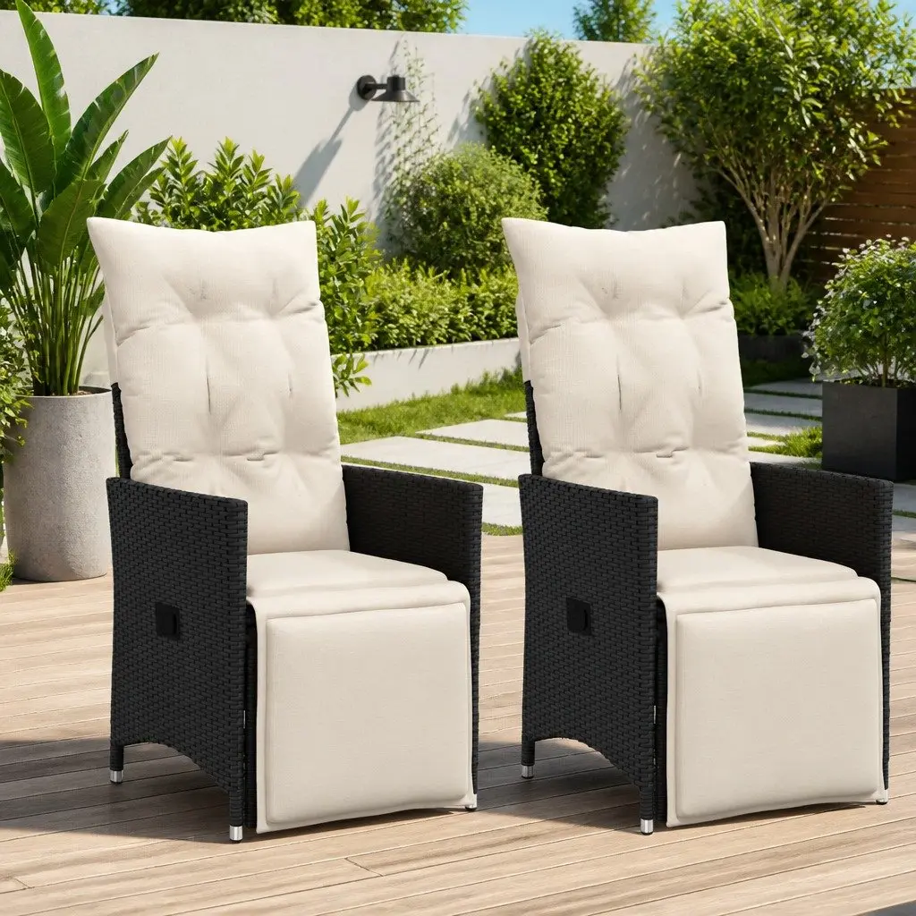 Reclining Garden Chairs Adjustable Backrest and Footrest 2 pcs Black Poly Rattan