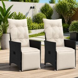 Reclining Garden Chairs 2 pcs Outdoor Seating with Cushions Black Poly Rattan