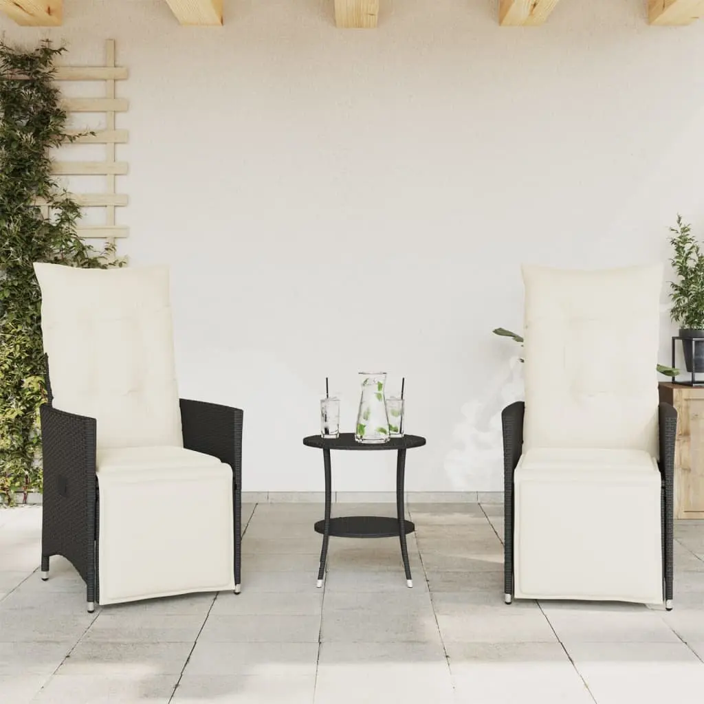 3 Piece Bistro Set with Cushions Black Outdoor Garden Patio Furniture Chat
