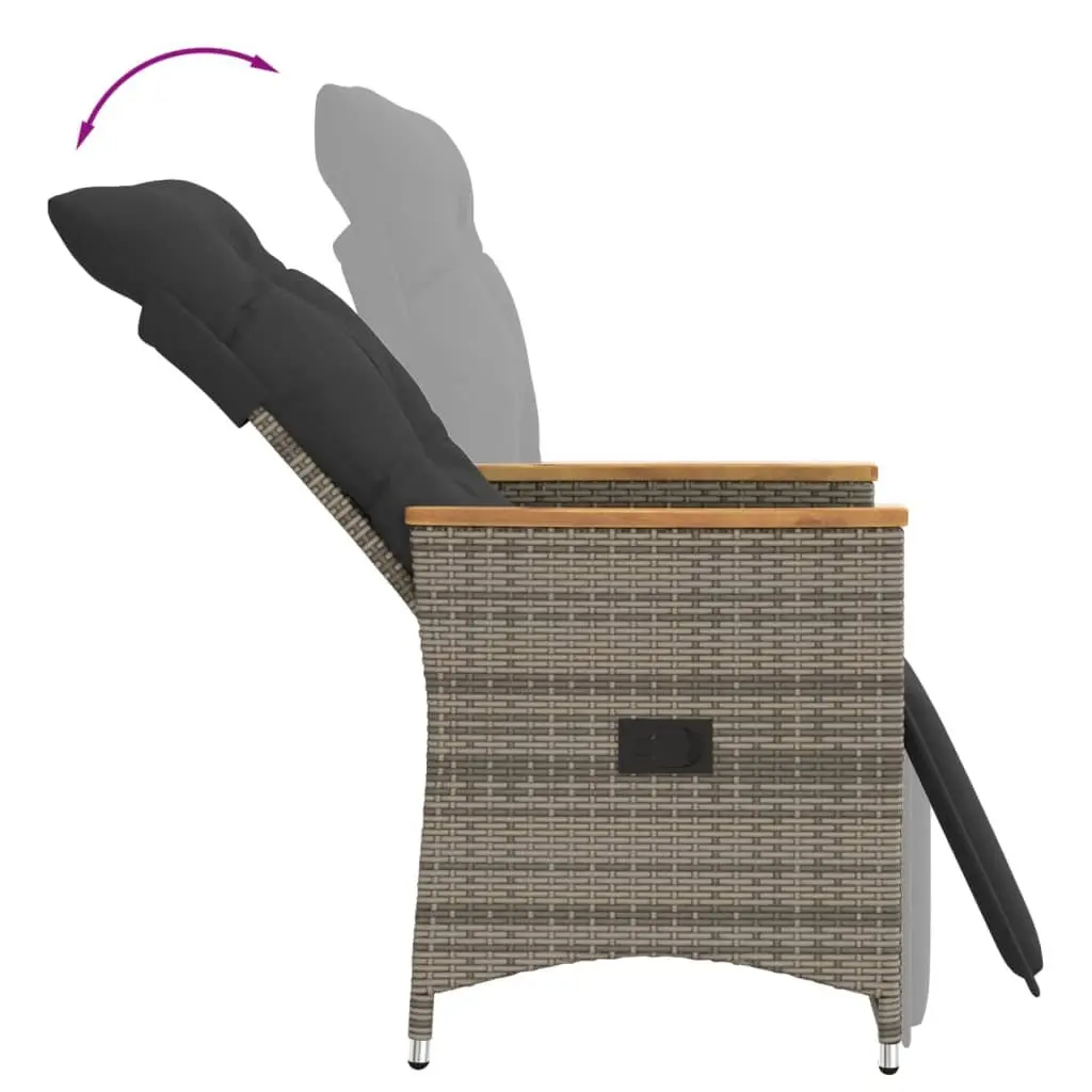 Bistro Set 3 Piece Outdoor Furniture Adjustable Backrest Grey Poly Rattan with Cushions