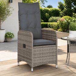 Outdoor Reclining Garden Chairs 2 Piece Set Grey Poly Rattan with Cushions