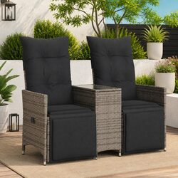Outdoor Reclining Garden Sofa 2-Seater with Central Table Grey Poly Rattan
