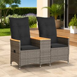 Reclining Garden Sofa 2-Seater with Table Grey Poly Rattan Outdoor Furniture