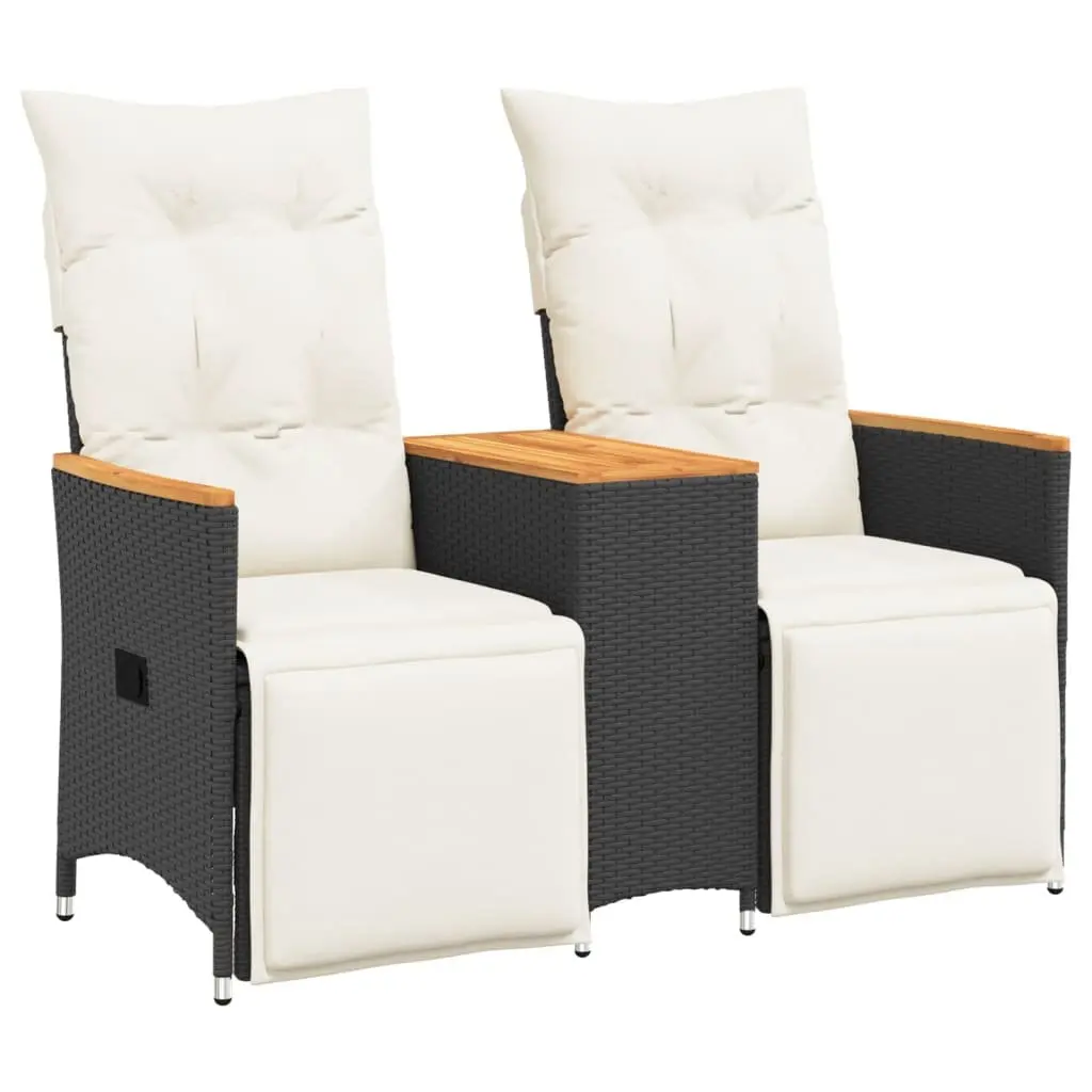 Reclining Garden Sofa 2-Seater with Central Table Adjustable Backrest Black Poly Rattan