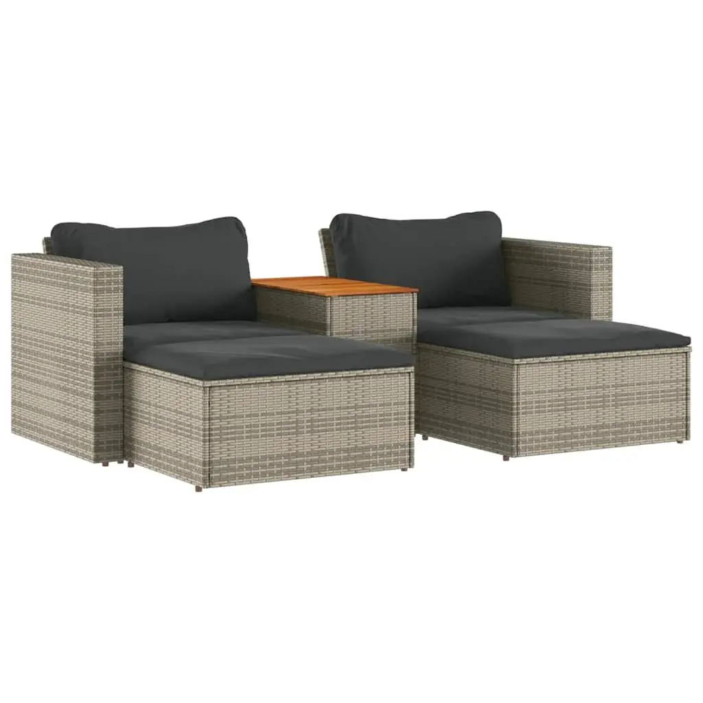 5 Piece Garden Sofa Set Grey Outdoor Patio Furniture with Cushions Wood Table