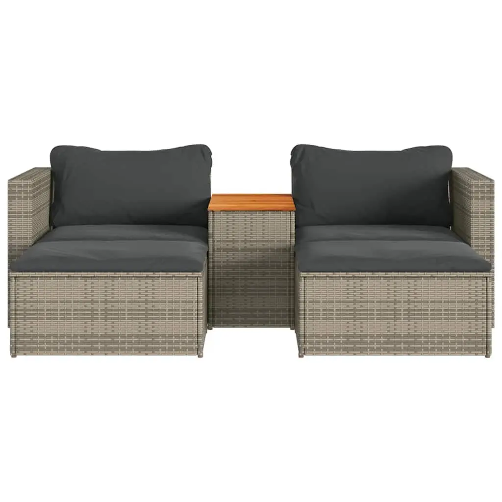 5 Piece Garden Sofa Set Grey Outdoor Patio Furniture with Cushions Wood Table