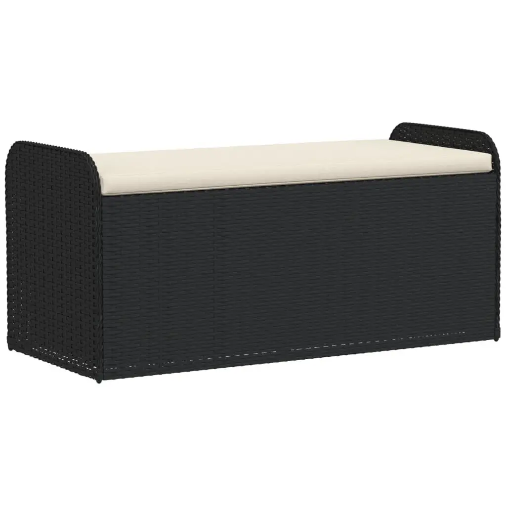Outdoor Storage Bench with Cushion Black PE Rattan Garden Furniture