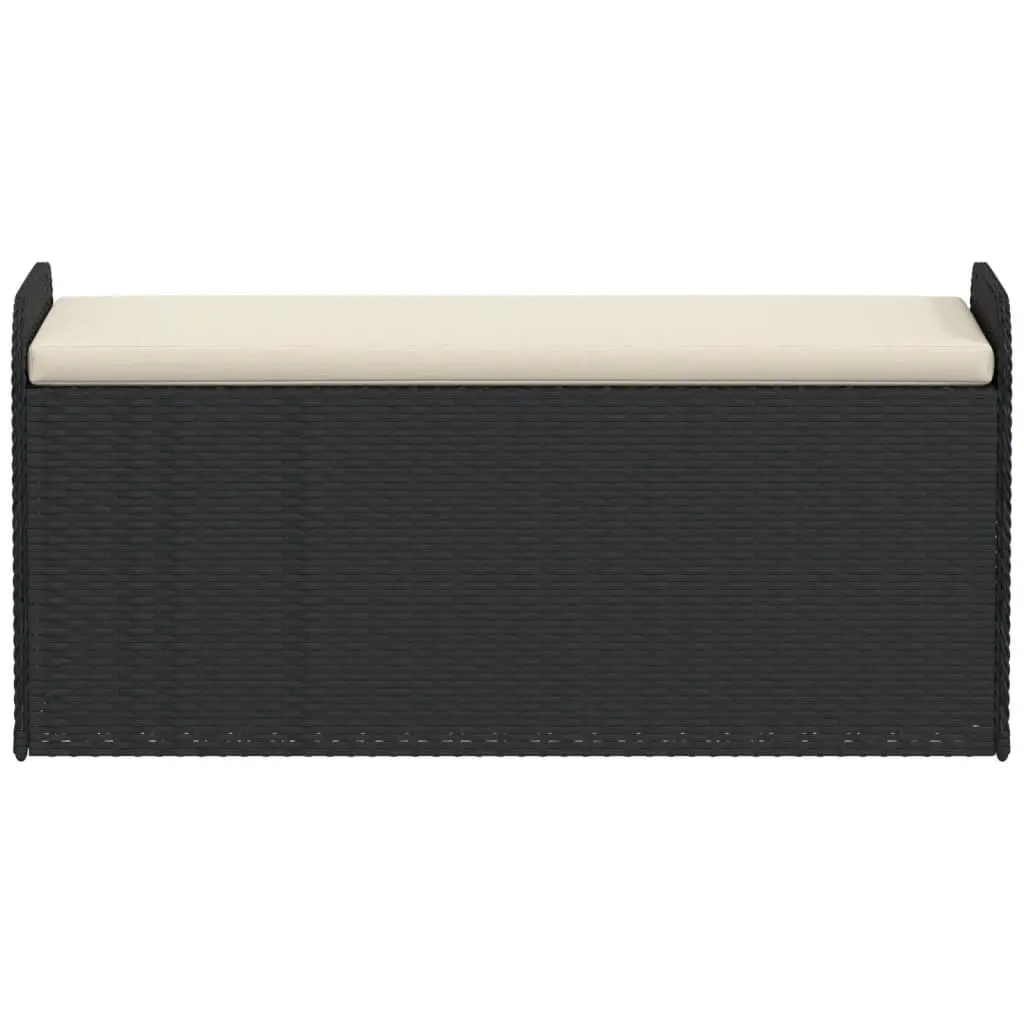 Outdoor Storage Bench with Cushion Black PE Rattan Garden Furniture