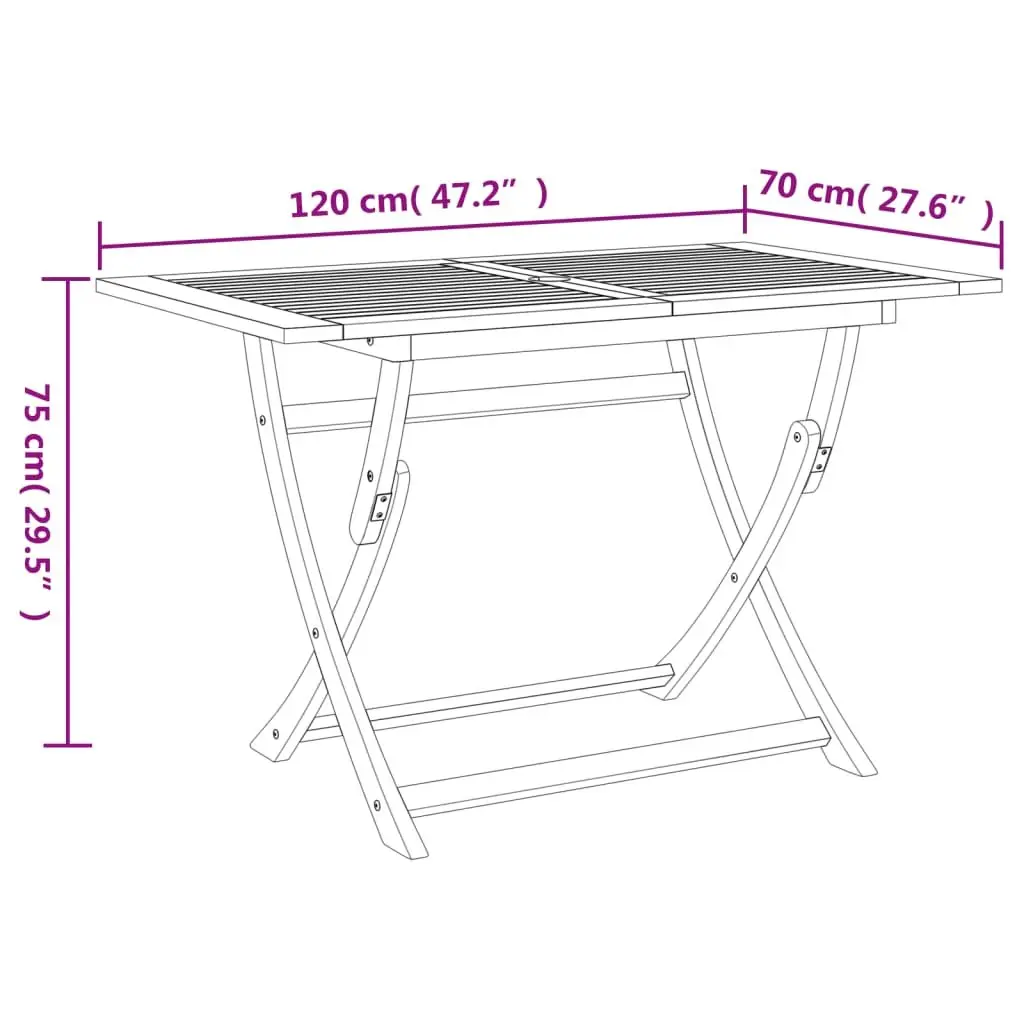 Folding Garden Table 120x70x75cm Outdoor Dining Acacia Wood Patio Furniture