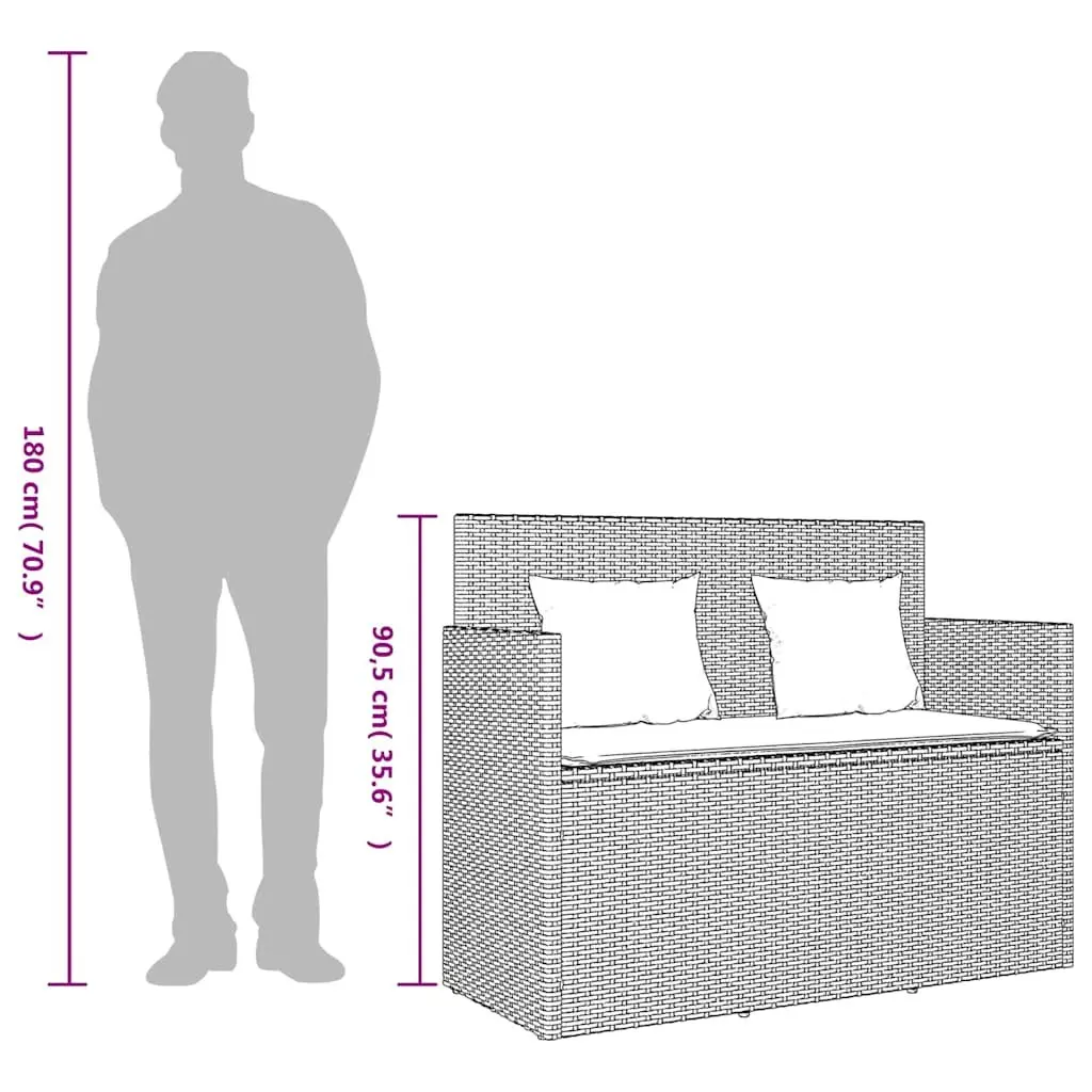 Outdoor Garden Bench Storage Seating Poly Rattan Black with Cushion Lid