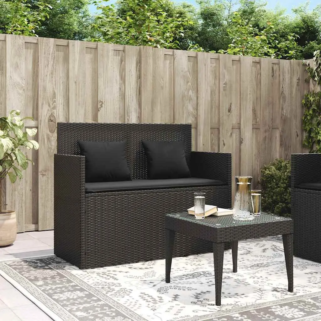 Outdoor Garden Bench Storage Seating Poly Rattan Black with Cushion Lid