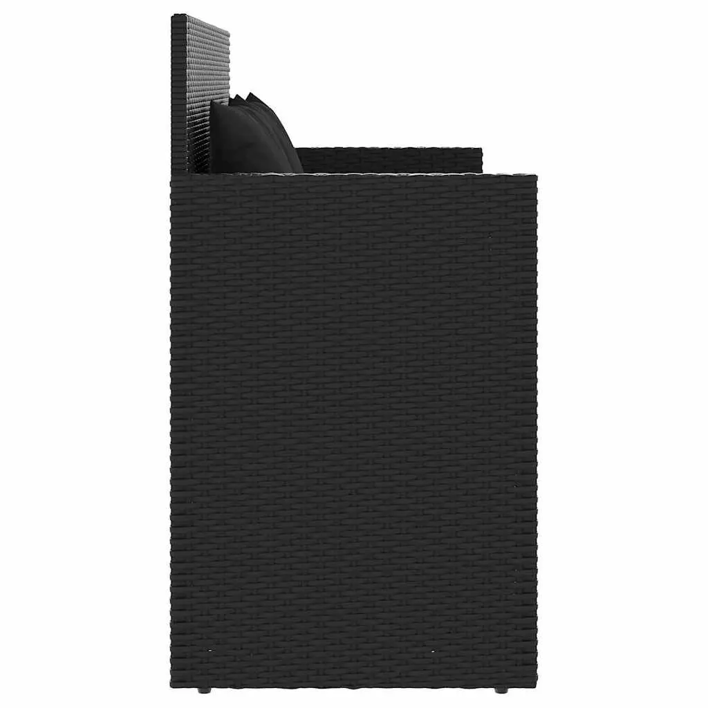 Outdoor Garden Bench Storage Seating Poly Rattan Black with Cushion Lid