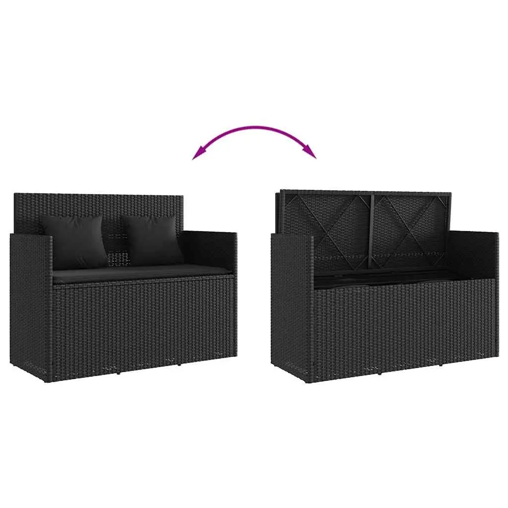 Outdoor Garden Bench Storage Seating Poly Rattan Black with Cushion Lid