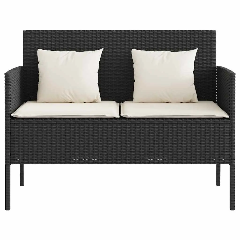 Garden Bench with Storage Black PE Poly Rattan Outdoor Seating Furniture