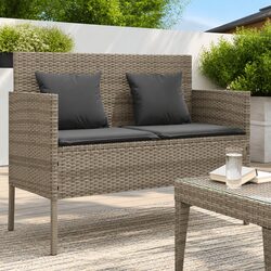 Garden Bench with Storage Cushion Outdoor Seating Poly Rattan Grey Furniture