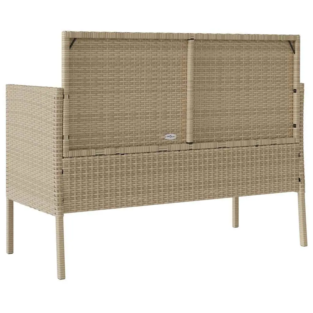 Garden Bench Storage Beige PE Rattan Outdoor Seating with Padded Cushion