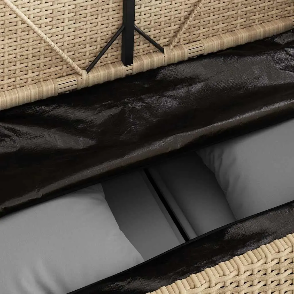 Garden Bench Storage Beige PE Rattan Outdoor Seating with Padded Cushion