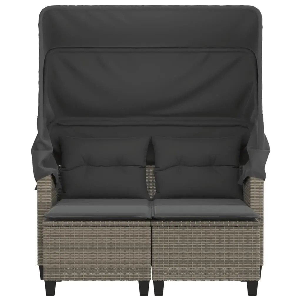 Outdoor Garden Sofa 2-Seater with Canopy Grey Rattan