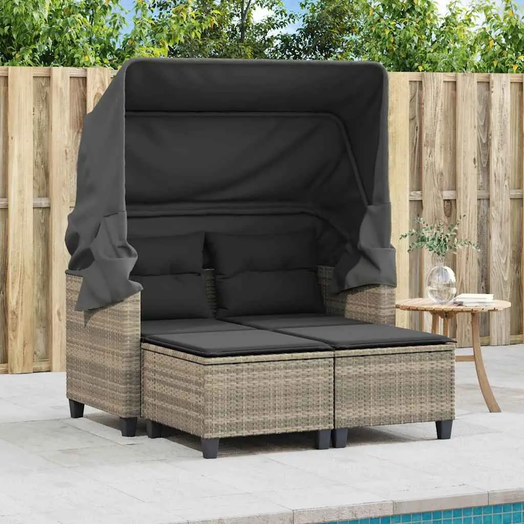Garden Sofa 2-Seater with Canopy Grey PE Rattan Outdoor
