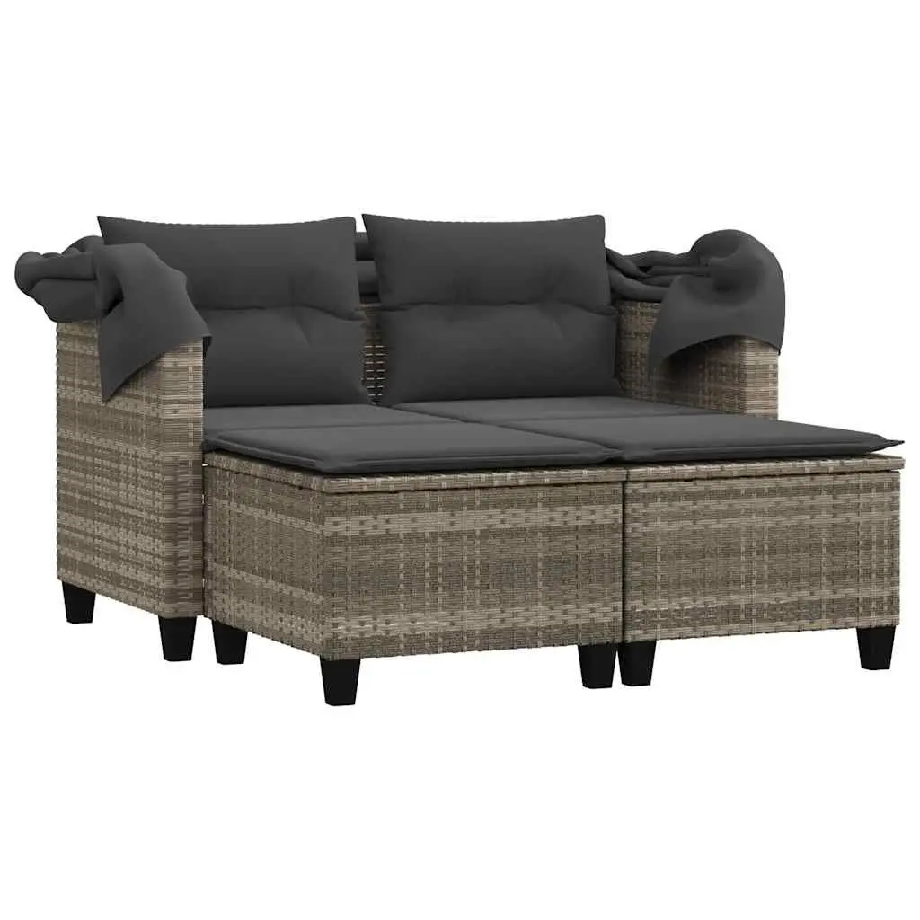 Garden Sofa 2-Seater with Canopy Grey PE Rattan Outdoor