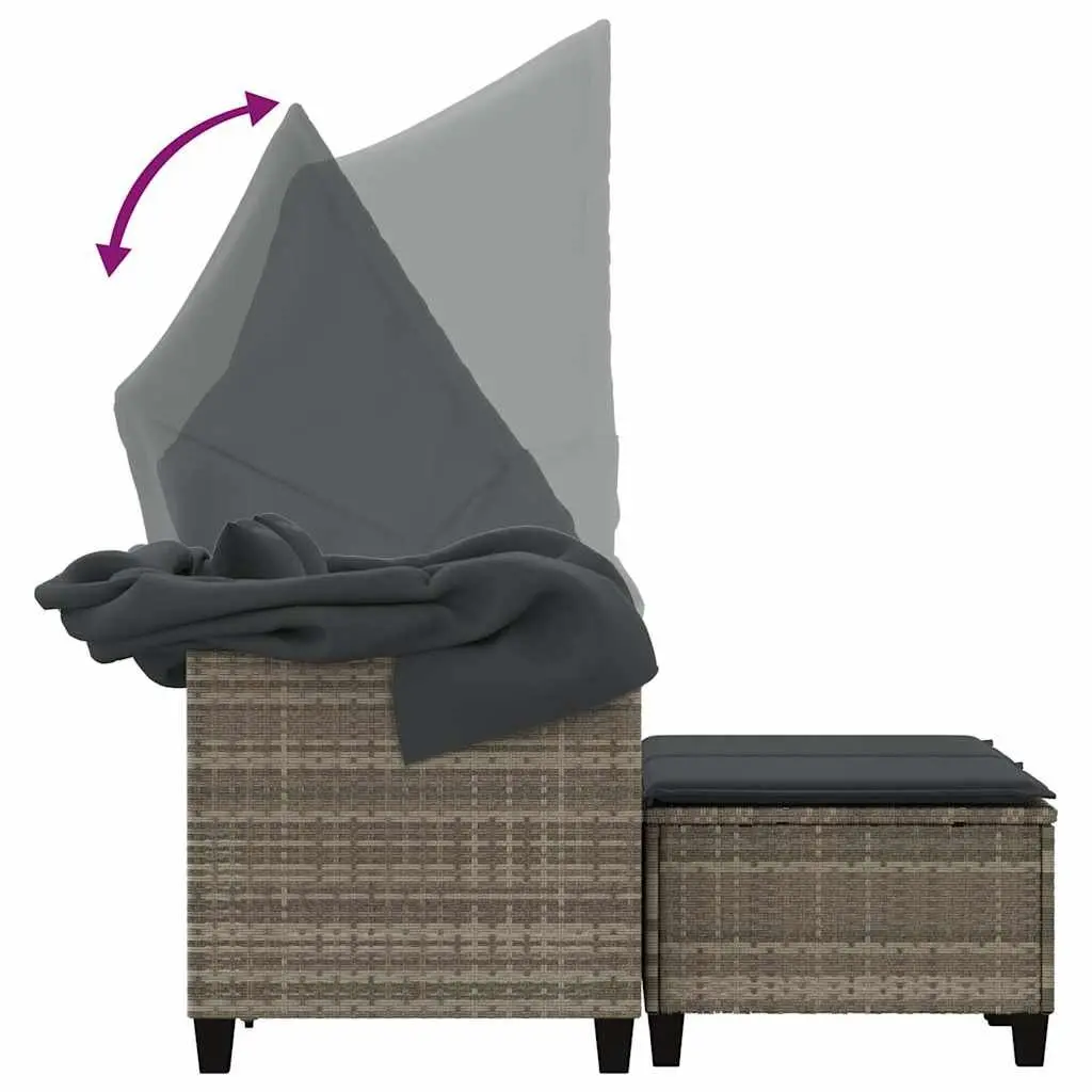 Garden Sofa 2-Seater with Canopy Grey PE Rattan Outdoor